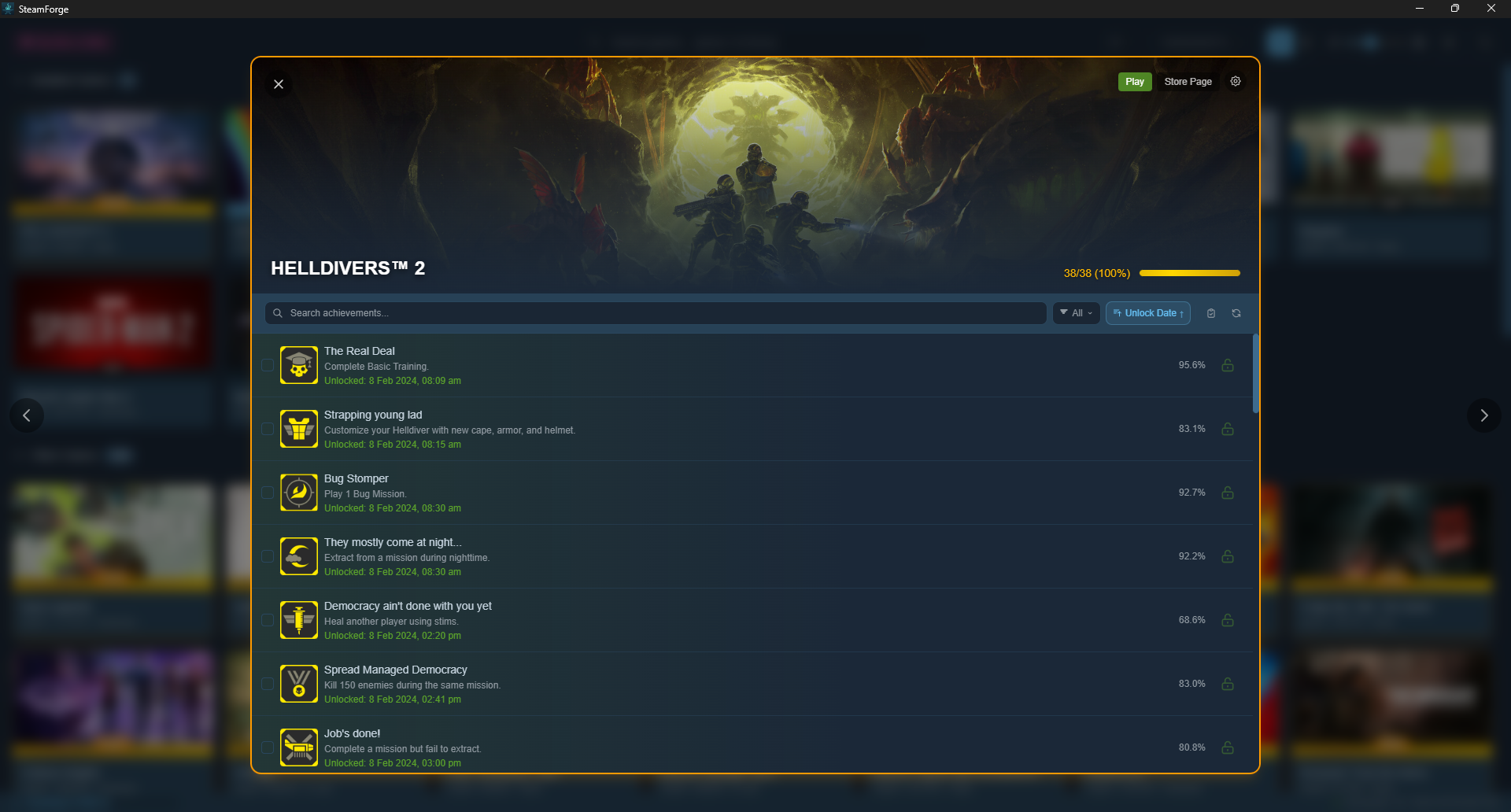 SteamForge achievement unlock modal